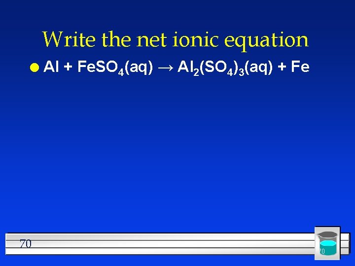 Write the net ionic equation l 70 Al + Fe. SO 4(aq) → Al