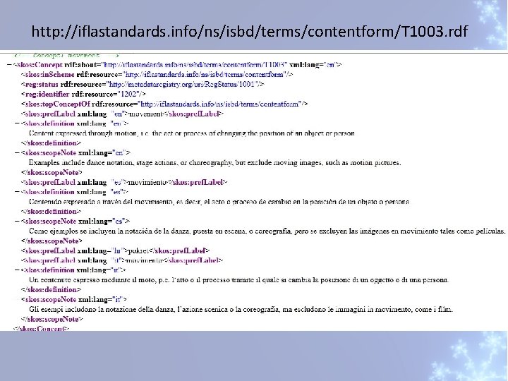 http: //iflastandards. info/ns/isbd/terms/contentform/T 1003. rdf 