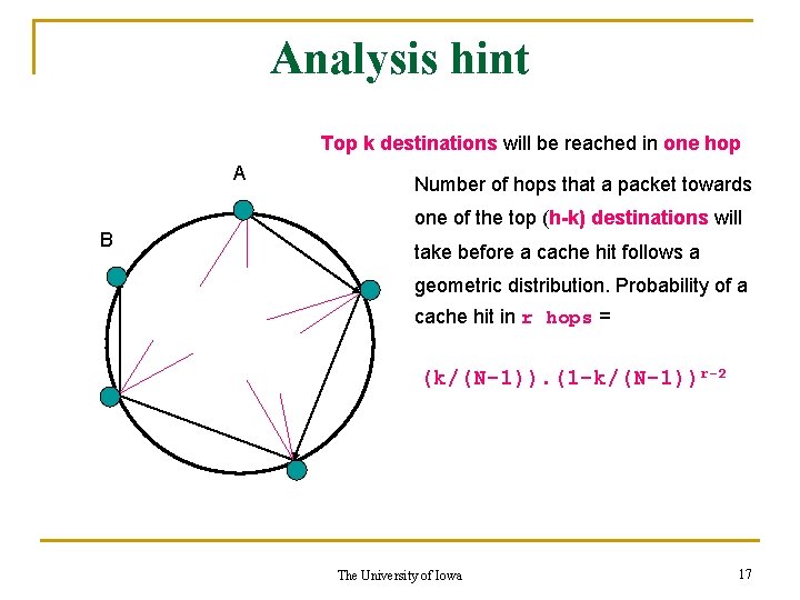 Analysis hint Top k destinations will be reached in one hop A B Number