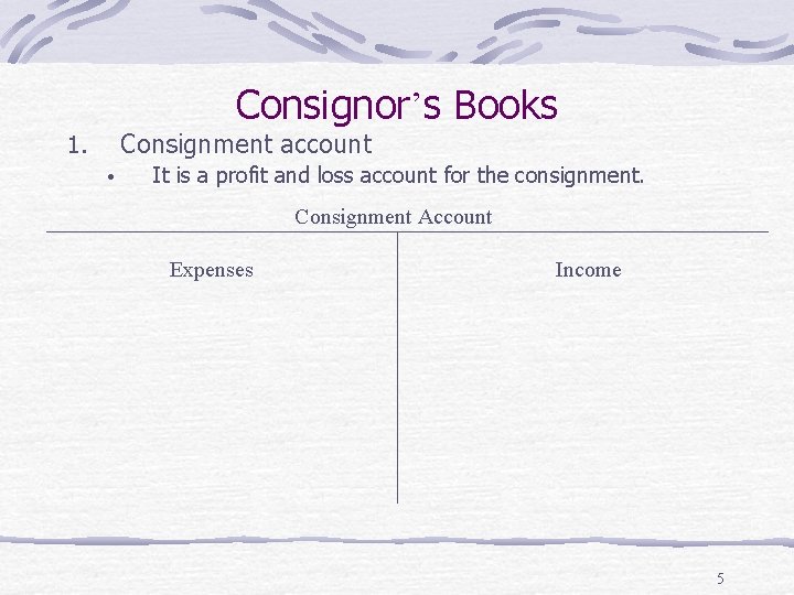 Consignor’s Books Consignment account 1. • It is a profit and loss account for