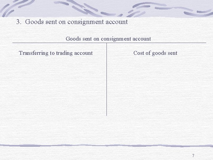 3. Goods sent on consignment account Transferring to trading account Cost of goods sent