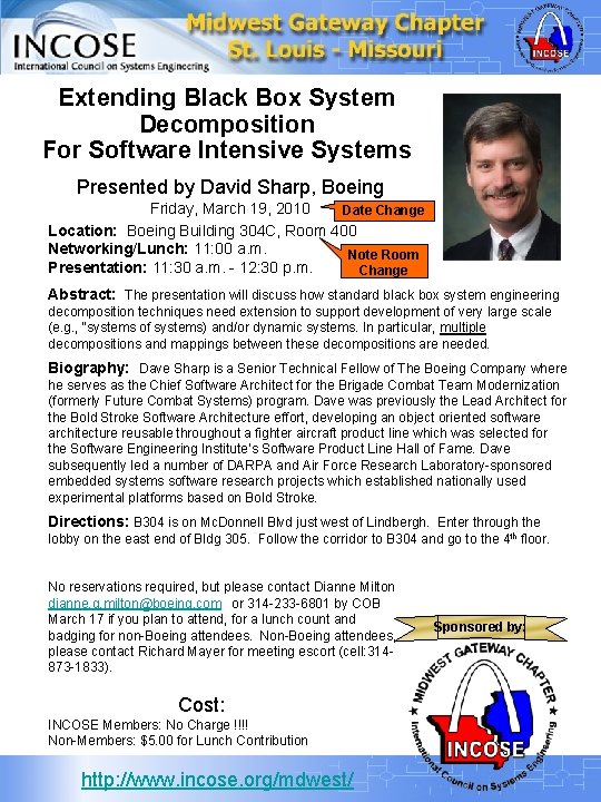 Extending Black Box System Decomposition For Software Intensive Systems Presented by David Sharp, Boeing