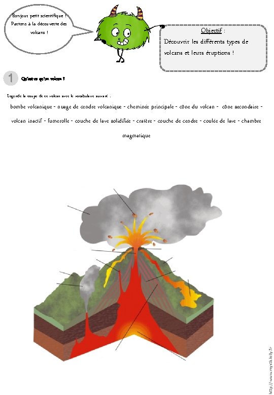 Bonjour petit scientifique ! Partons à la découverte des volcans ! 1 Objectif :