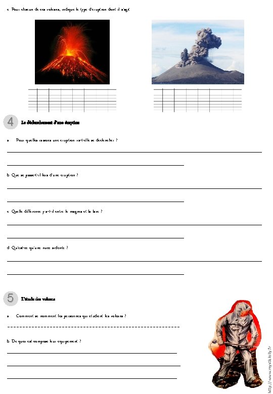 c. Pour chacun de ces volcans, indique le type d’éruption dont il s’agit. 4