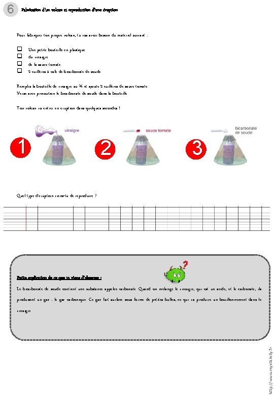 Fabrication d’un volcan et reproduction d’une éruption Pour fabriquer ton propre volcan, tu vas