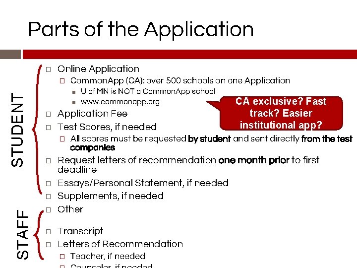 Parts of the Application � Online Application STUDENT � ■ ■ � � �