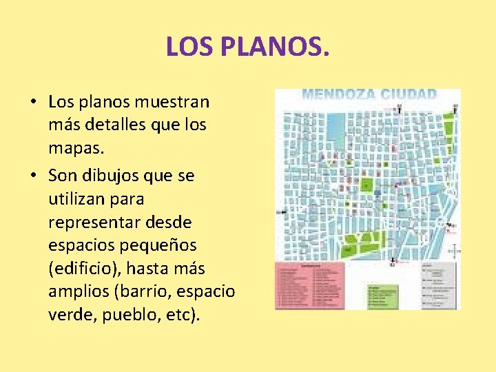 LOS PLANOS. • Los planos muestran más detalles que los mapas. • Son dibujos LOS PLANOS. • Los planos muestran más detalles que los mapas. • Son dibujos