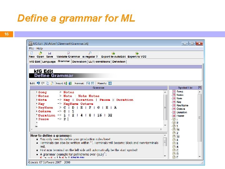 Define a grammar for ML 16 