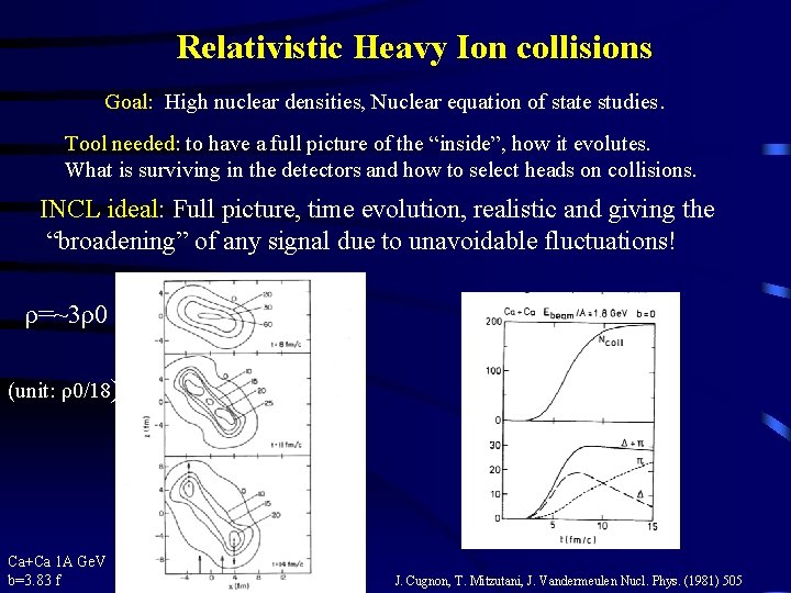 Relativistic Heavy Ion collisions Goal: High nuclear densities, Nuclear equation of state studies. Tool