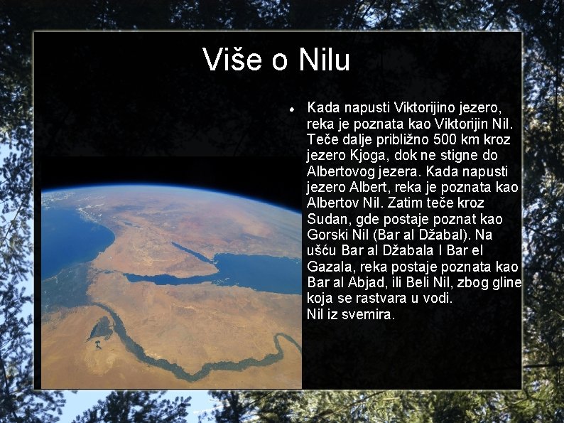 Više o Nilu Kada napusti Viktorijino jezero, reka je poznata kao Viktorijin Nil. Teče