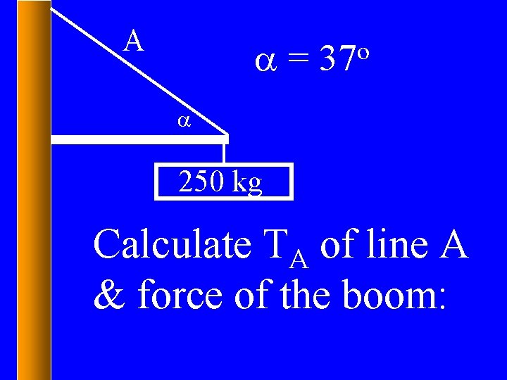 A a= o 37 a 250 kg Calculate TA of line A & force