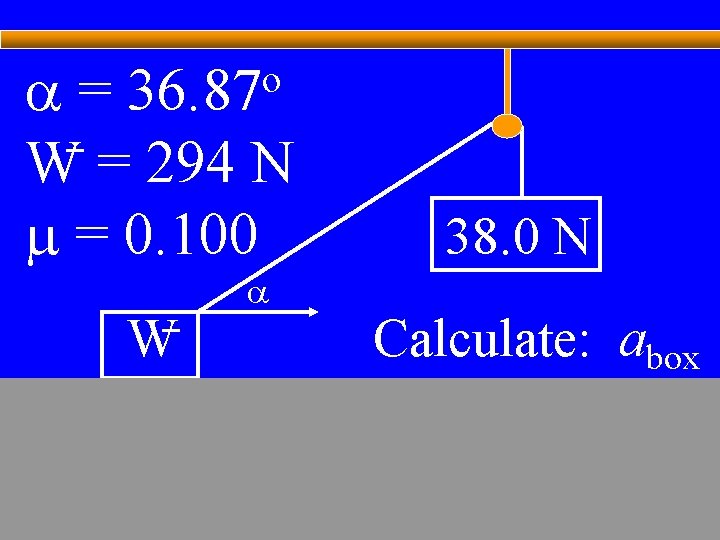 a= W = 294 N m = 0. 100 o 36. 87 W a