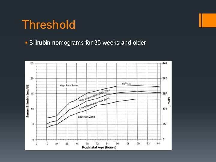 Threshold § Bilirubin nomograms for 35 weeks and older 