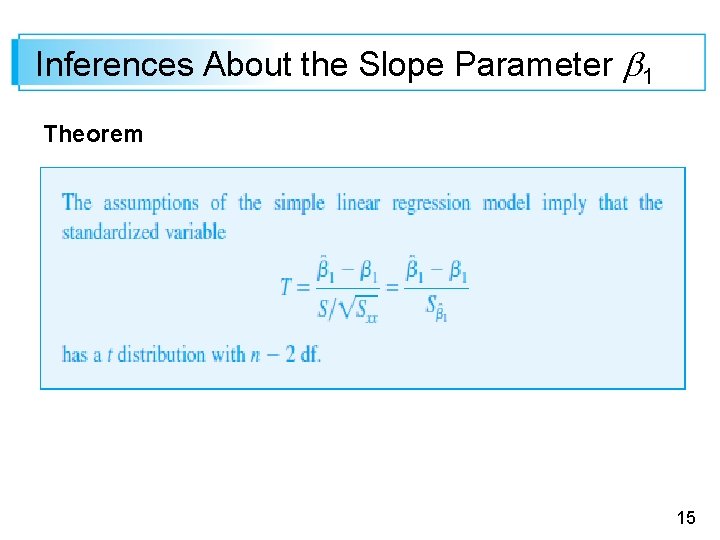 Inferences About the Slope Parameter 1 Theorem 15 