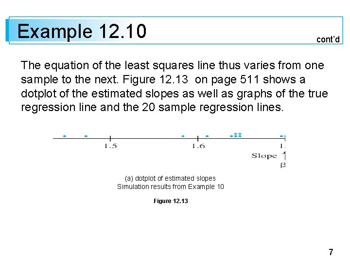Example 12. 10 cont’d The equation of the least squares line thus varies from