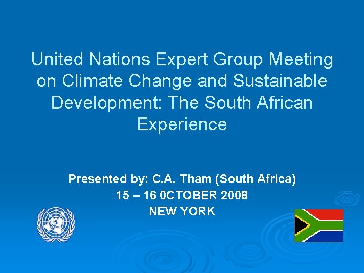 United Nations Expert Group Meeting on Climate Change and Sustainable Development: The South African