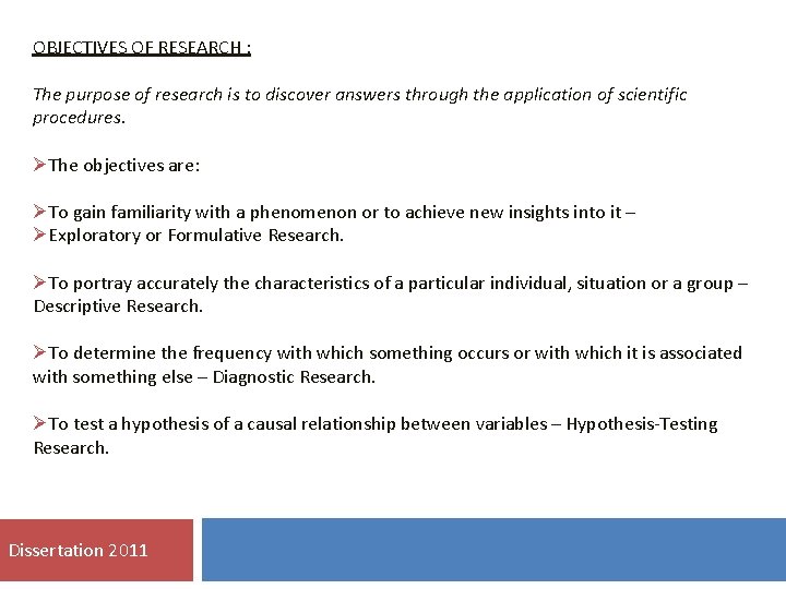 OBJECTIVES OF RESEARCH : The purpose of research is to discover answers through the