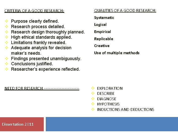 CRITERIA OF A GOOD RESEARCH: v v v Purpose clearly defined. Research process detailed.