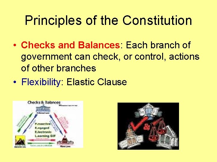 Principles of the Constitution • Checks and Balances: Each branch of government can check,