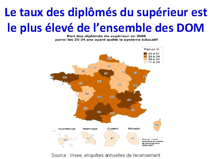 Le taux des diplômés du supérieur est le plus élevé de l’ensemble des DOM