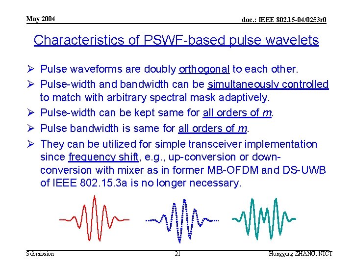 May 2004 doc. : IEEE 802. 15 -04/0253 r 0 Characteristics of PSWF-based pulse