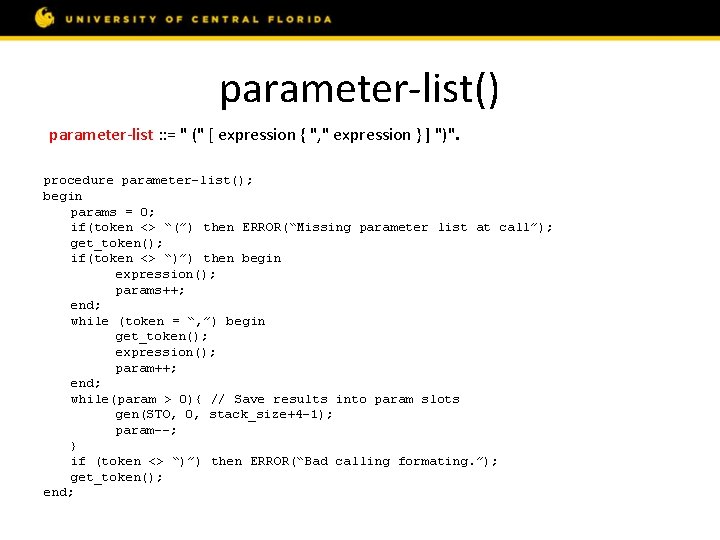 parameter-list() parameter-list : : = " (" [ expression { ", " expression }