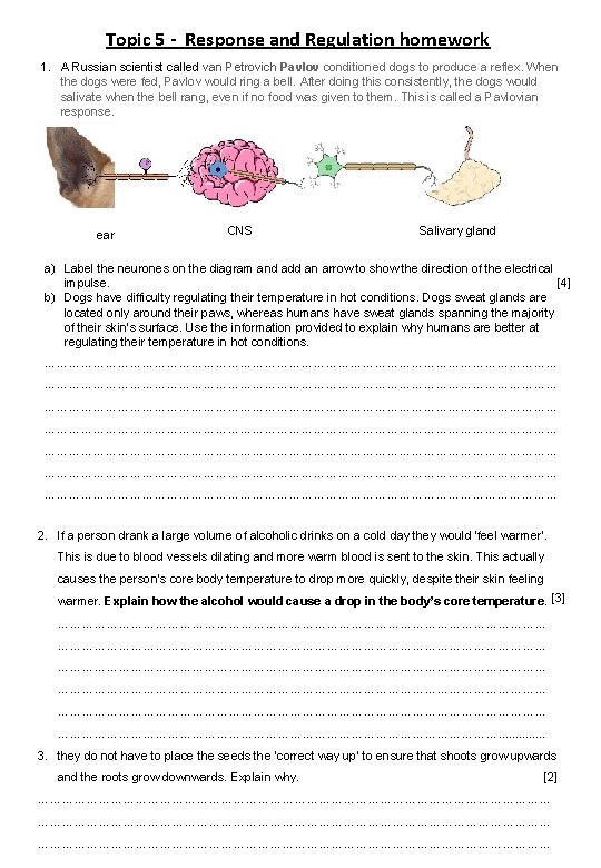 Topic 5 - Response and Regulation homework 1. A Russian scientist called van Petrovich