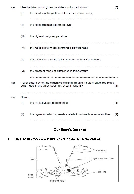 Our Body’s Defence 1. The diagram shows a section through the skin after it