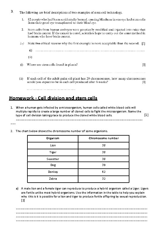 3. Homework - Cell division and stem cells 1. When a human gets infected