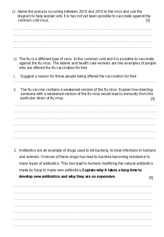 c) Name the process occurring between 2016 and 2018 to the virus and use