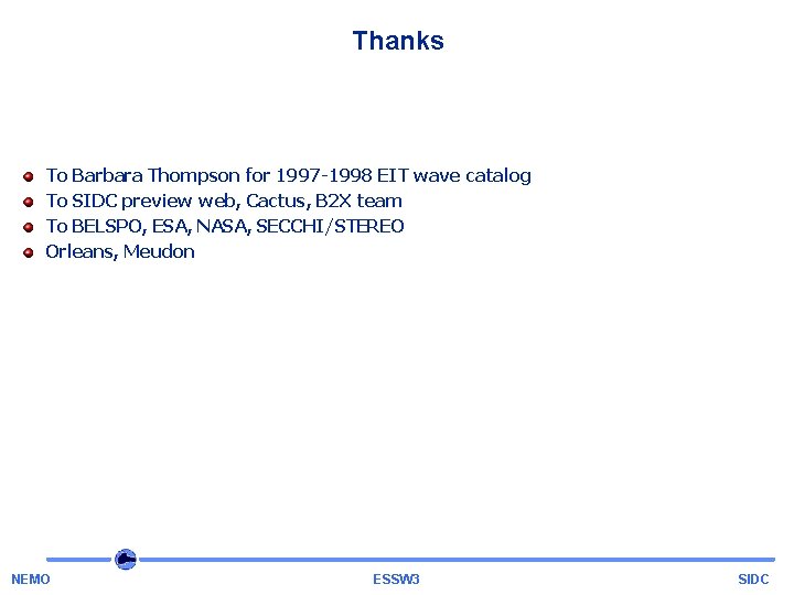 Thanks To Barbara Thompson for 1997 -1998 EIT wave catalog To SIDC preview web,