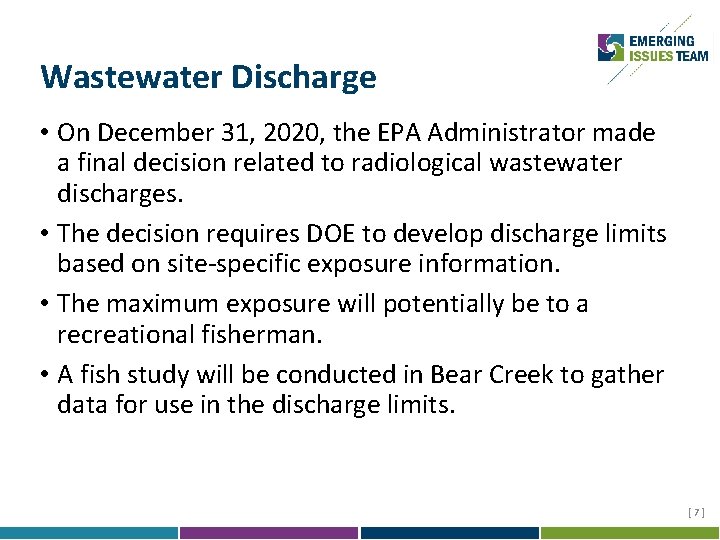 Wastewater Discharge • On December 31, 2020, the EPA Administrator made a final decision