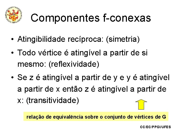 Componentes f-conexas • Atingibilidade recíproca: (simetria) • Todo vértice é atingível a partir de