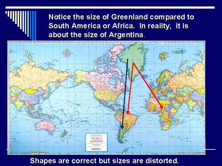 Notice the size of Greenland compared to South America or Africa. In reality, it