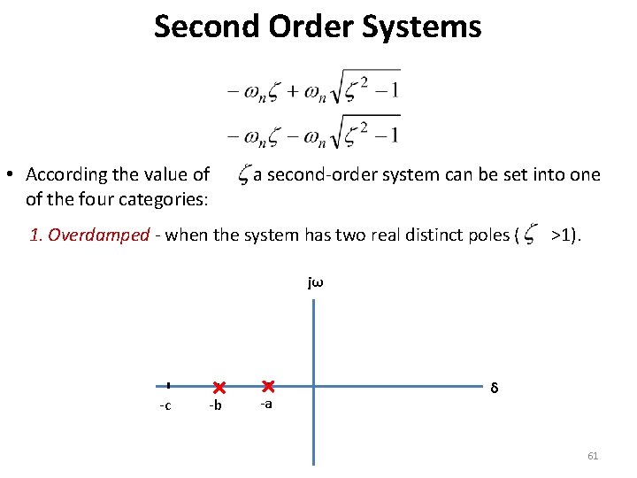 Second Order Systems • According the value of of the four categories: , a