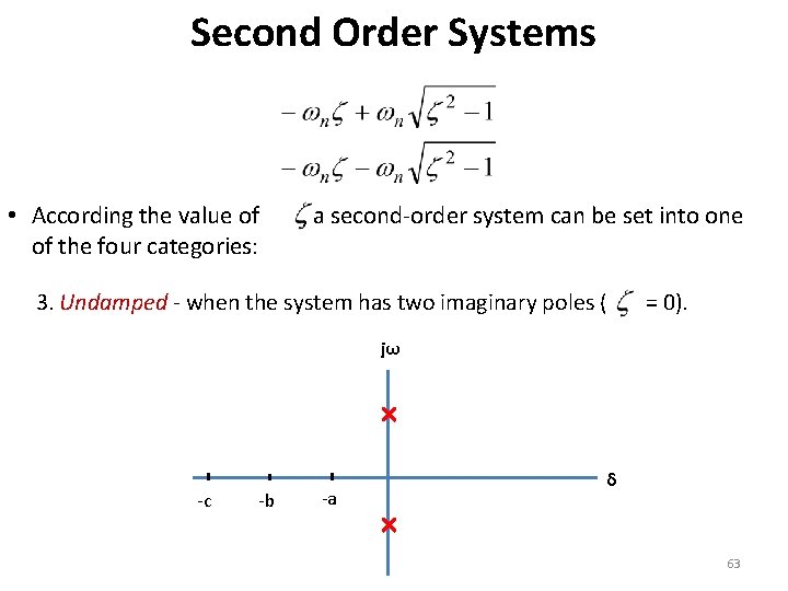 Second Order Systems • According the value of of the four categories: , a