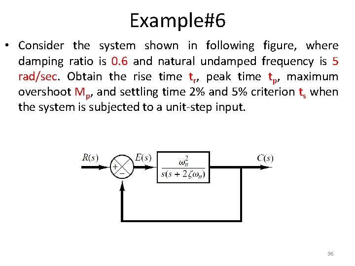 Example#6 • Consider the system shown in following figure, where damping ratio is 0.