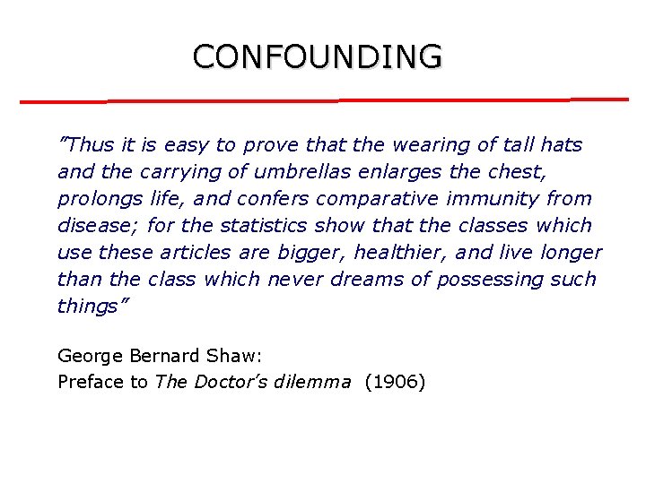 CONFOUNDING ”Thus it is easy to prove that the wearing of tall hats and