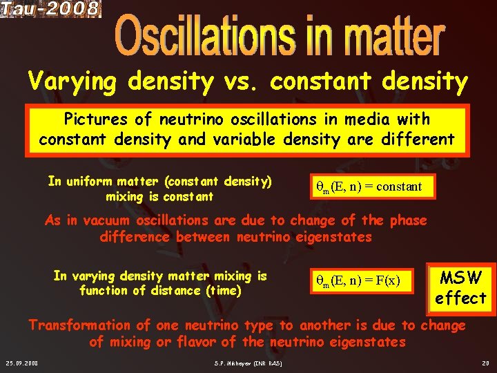 Varying density vs. constant density Pictures of neutrino oscillations in media with constant density