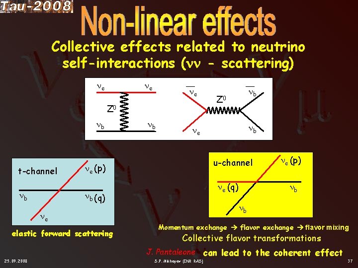 Collective effects related to neutrino self-interactions ( - scattering) e e e Z 0