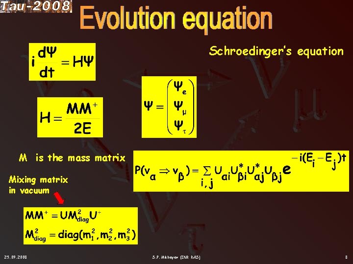 Schroedinger’s equation M is the mass matrix Mixing matrix in vacuum 25. 09. 2008