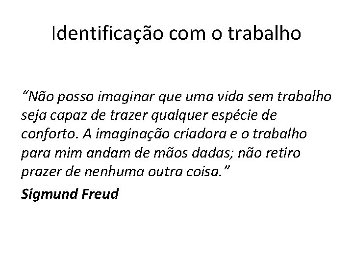 Identificação com o trabalho “Não posso imaginar que uma vida sem trabalho seja capaz