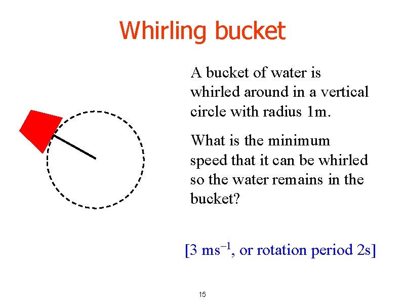 Whirling bucket A bucket of water is whirled around in a vertical circle with