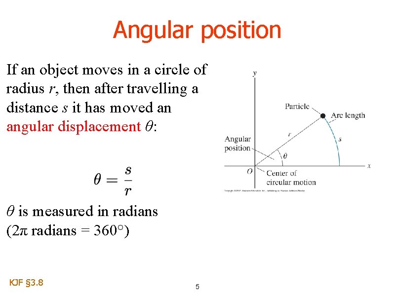 Angular position If an object moves in a circle of radius r, then after