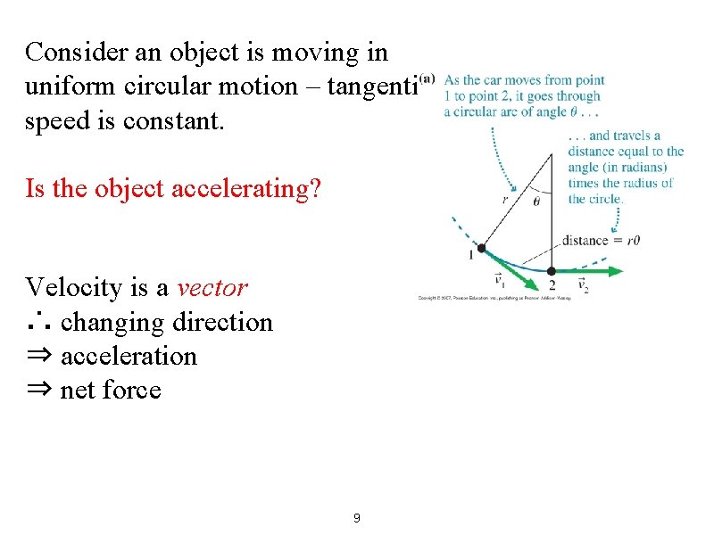 Consider an object is moving in uniform circular motion – tangential speed is constant.