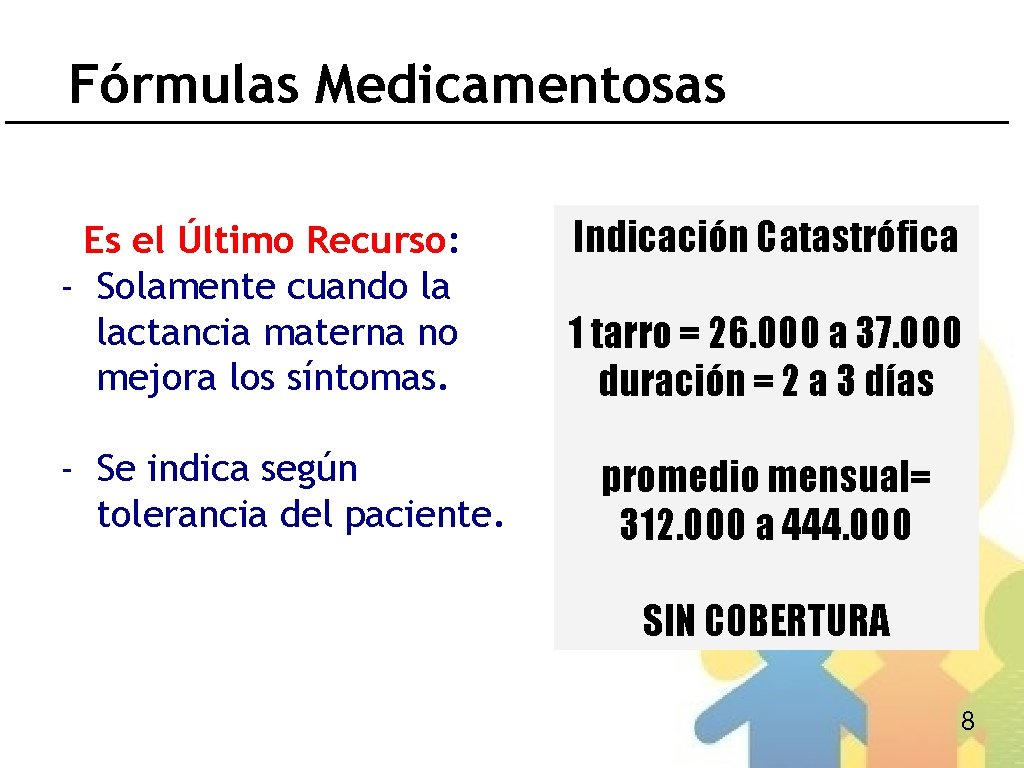 Fórmulas Medicamentosas Es el Último Recurso: - Solamente cuando la lactancia materna no mejora