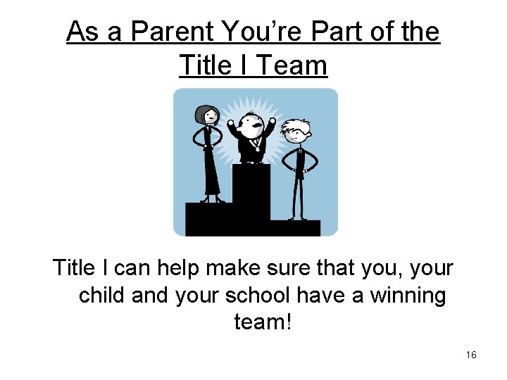 As a Parent You’re Part of the Title I Team Title I can help