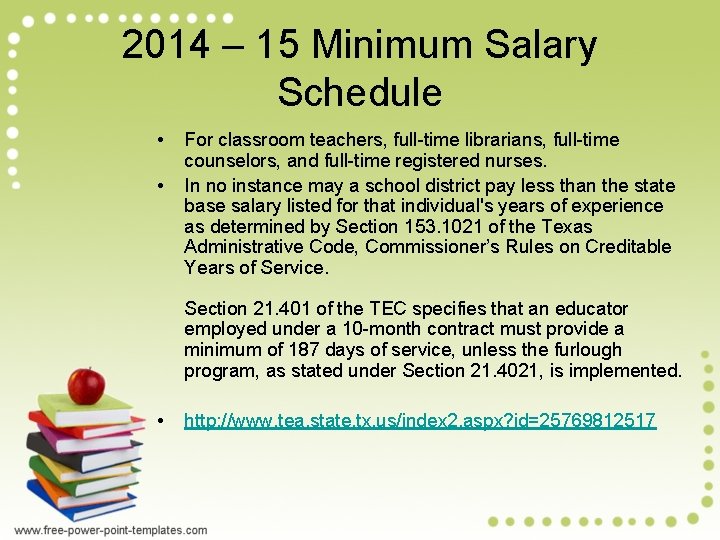 2014 – 15 Minimum Salary Schedule • • For classroom teachers, full-time librarians, full-time 2014 – 15 Minimum Salary Schedule • • For classroom teachers, full-time librarians, full-time