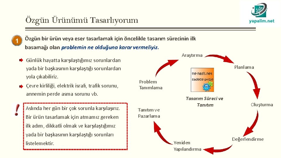 Özgün Ürünümü Tasarlıyorum Özgün bir ürün veya eser tasarlamak için öncelikle tasarım sürecinin ilk