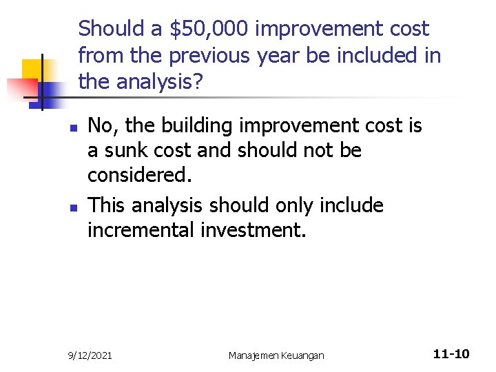 Should a $50, 000 improvement cost from the previous year be included in the